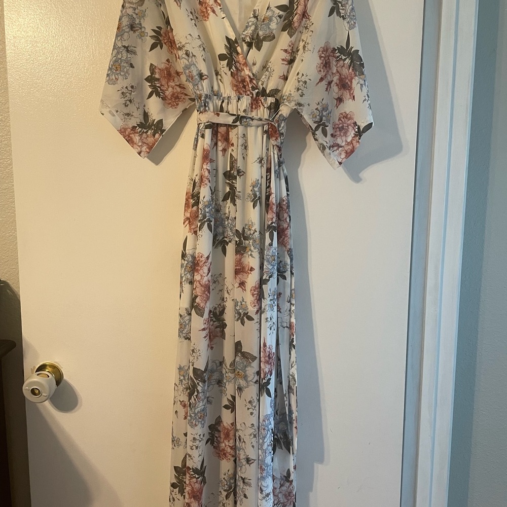 Women’s floral print kimono maxi dress 3/4 sleeve